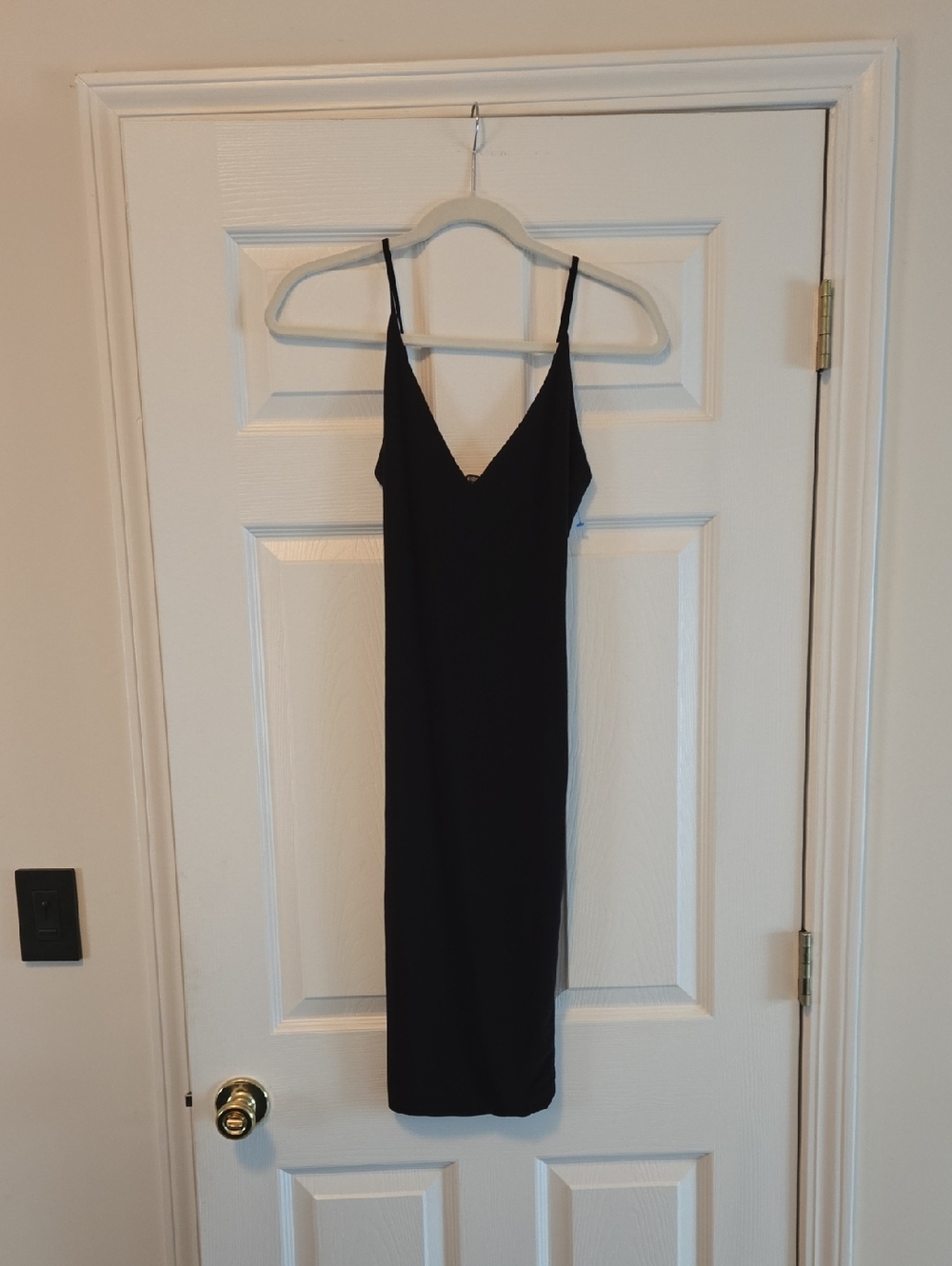 Fashion Nova Black Midi Slip Dress with V-Neck